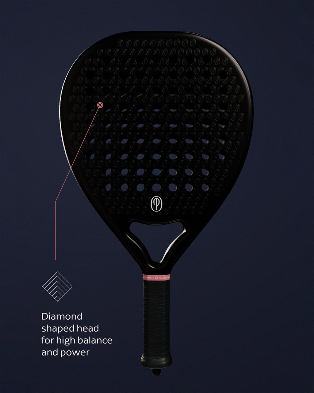 Black padel with diamond-shaped head on a dark background