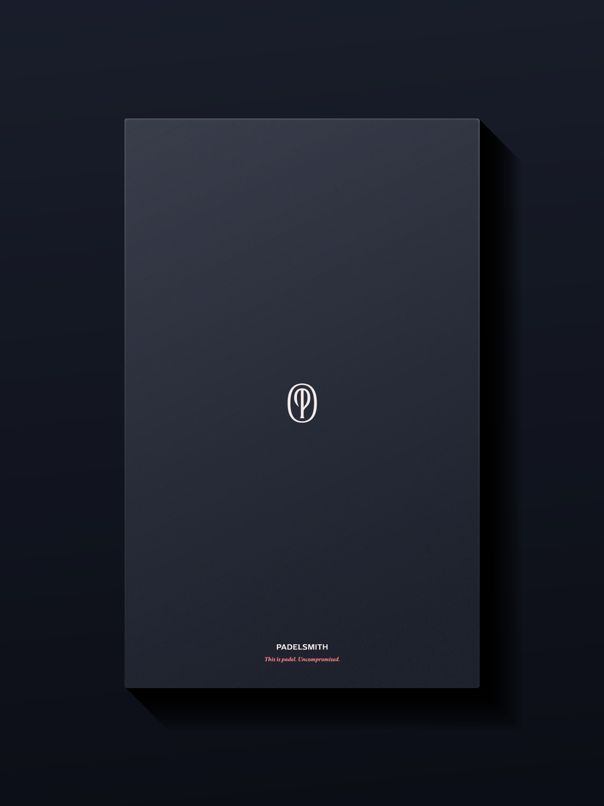 Padelsmith #1 padel racket premium packaging box, front view showing brand logo on dark background